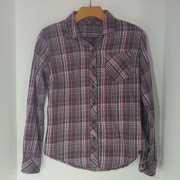 Merrell Women's Plaid Flannel Button Up Shirt Brown Pink Size XS - Picture 1 of 8